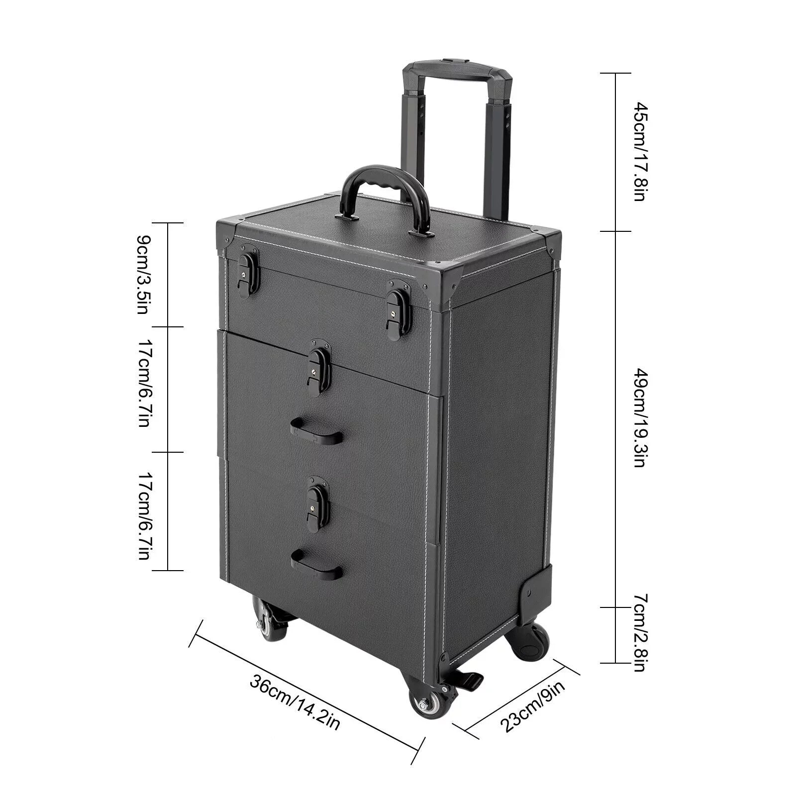 Miumaeov Rolling Makeup Train Case Professional Cosmetic Trolley Storage Luggage Box Nail Polish Organizer
