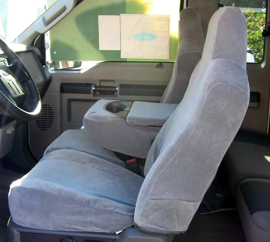 2002-2010 Ford - Super Duty Front 40/20/40 Split Bench Seat with Molded Headrests and Opening Center Console in Tan Velour