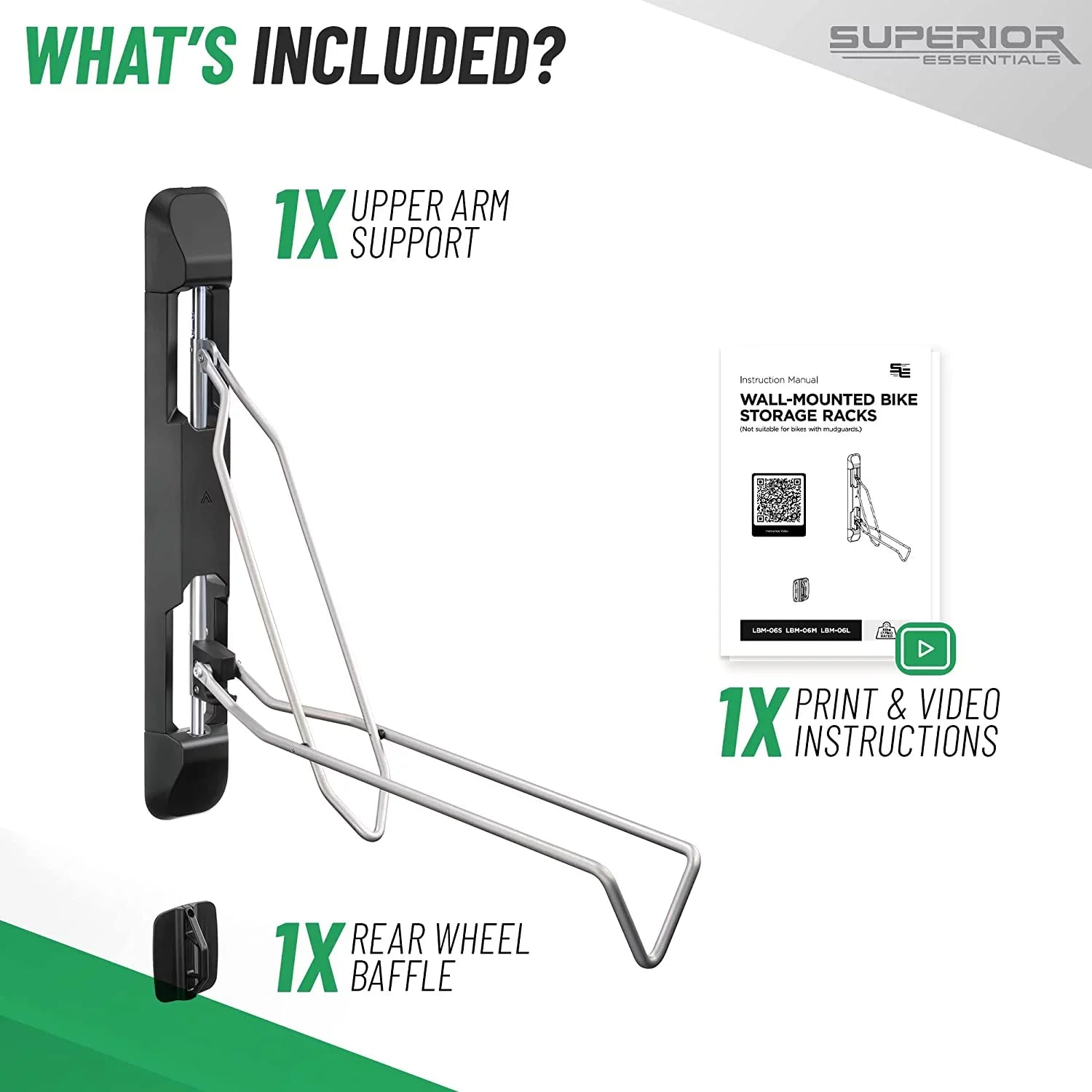 Superior Essentials Vertical Bike Rack - Easy to Hang and Detach, 180-Degree Swivel Swing, Foldable Bike Wall Mount - Maximize Your Garage Space with Our Top-Notch Bike Hangers for Garage (Black)