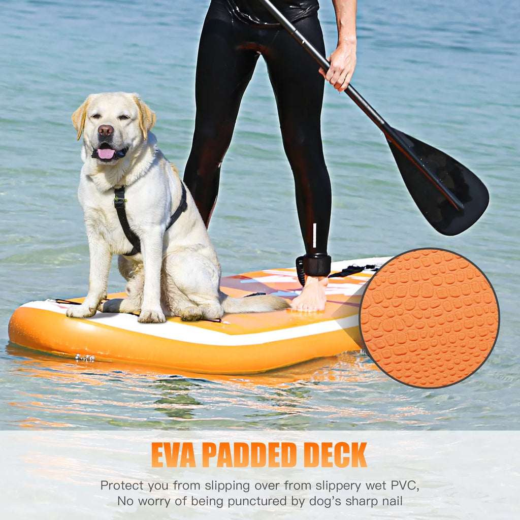 Famistar 10' Inflatable Stand Up Paddle Board (6"Thick) with / 3 Pins | Wide Stance, Bottom Fin for Paddling, Surf Control, Non-Slip Deck |Youth & Adult Standing Boat-Orange