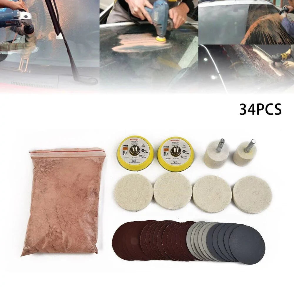 New Deep Scratch Remover,Glass Polishing Kit 8OZ Cerium Oxide & 2 Wheel Pad