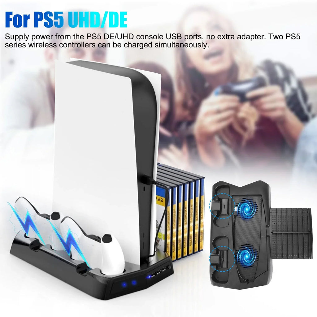 Charging Dock For  Controller w/Console Stand Cooling Fans 14 Games Disk Slot