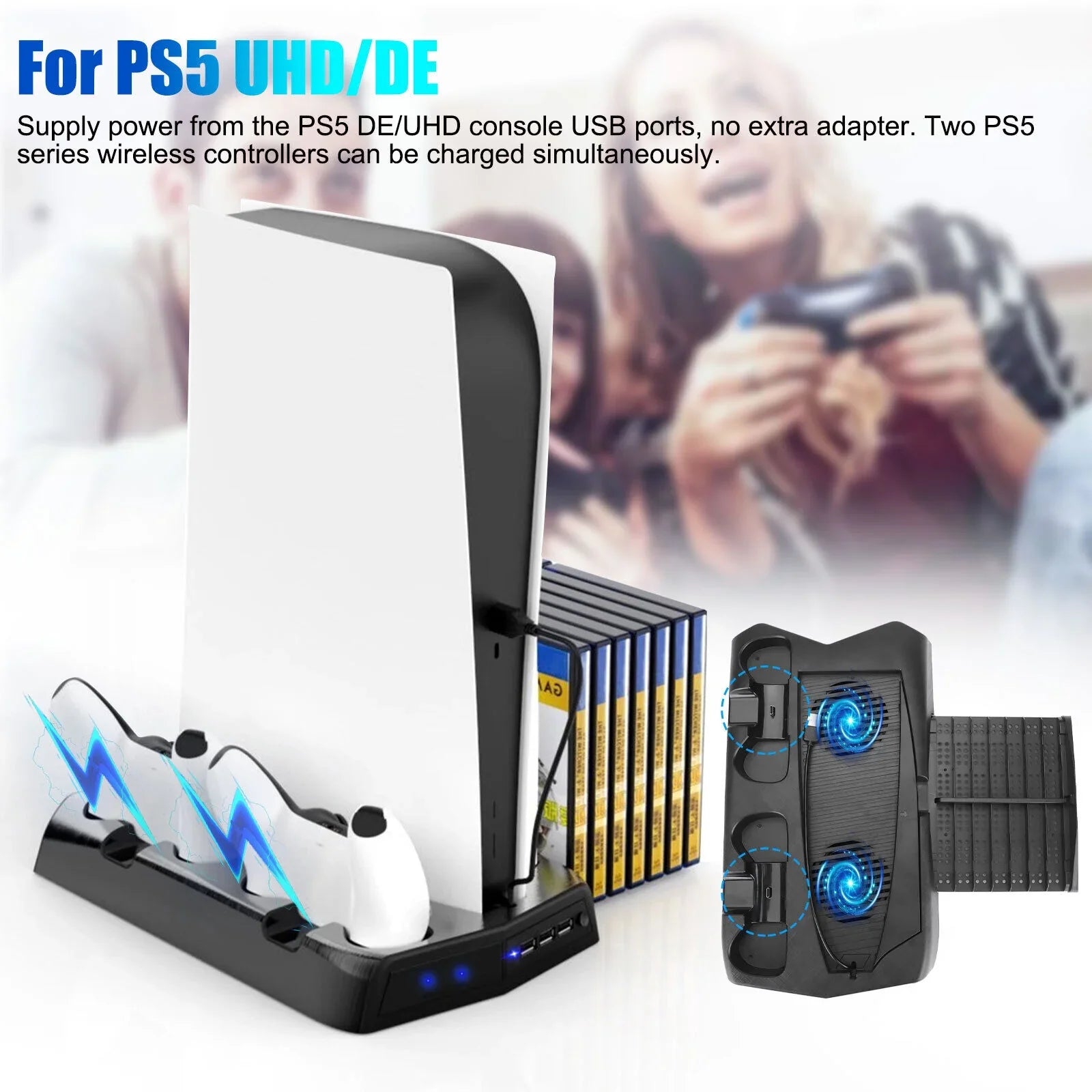 Charging Dock For  Controller w/Console Stand Cooling Fans 14 Games Disk Slot