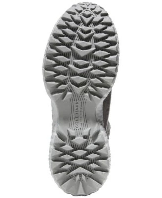 Womens Gray Faux Shearling Cuff Waterproof Cushioned Zerogrand Flurry Round Toe Wedge Lace-Up Leather Hiking Boots 5