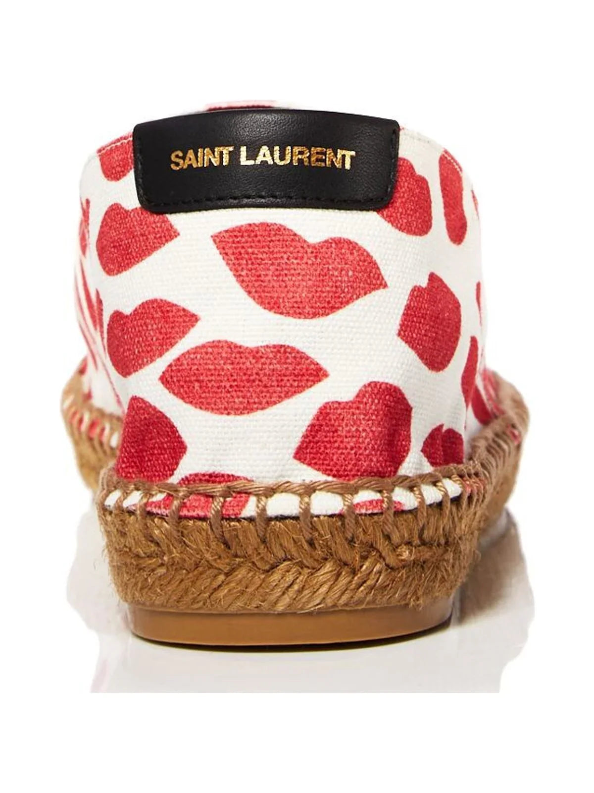 Womens Red Lip Printed Logo Woven Bianco Round Toe Platform Slip On Espadrille Shoes 36