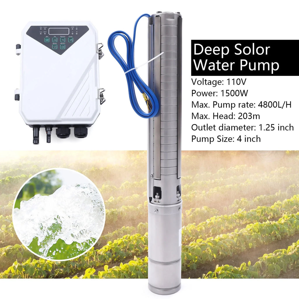 4" 2  110V Solar Water Pump Submersible  Controller Kit  Deep Well Pump