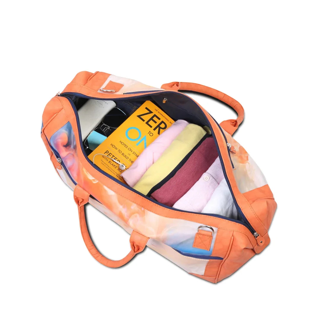 The Orange Wave Unisex Large Weekender Travel  bag with Separate Shoe Compartment with adjustable strap