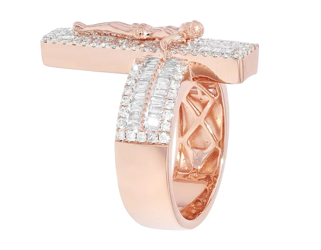 'Jesus on Cross' Baguette 1.86  Diamond Pinky Ring Gold