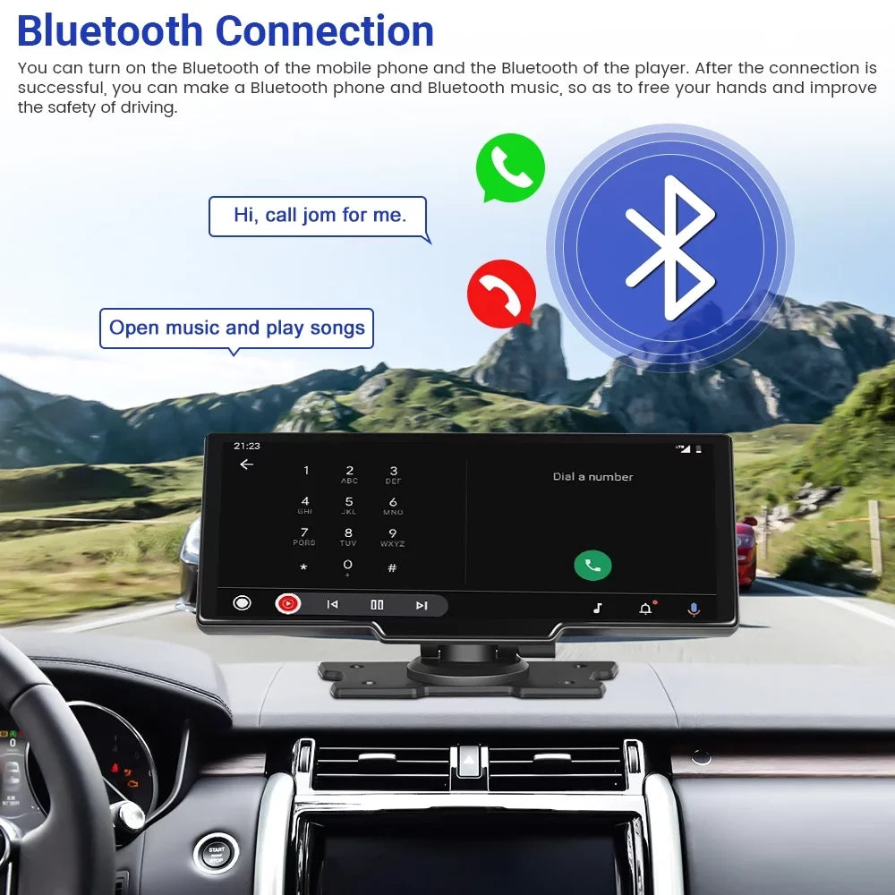 Podofo 7-32V 9.3" Portable Car Stereo Radio Wireless Carplay Android Auto Dash Cam  Car  Player, with 32G Card&Backup Camera