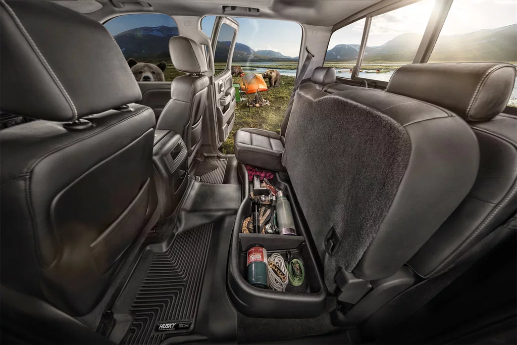 Husky by RealTruck Compatible with 2015-20 Ford -150 SuperCrew, 2017-20 Ford -250/-350 Crew Cab - without factory storage box Gearbox Under Seat Storage Box