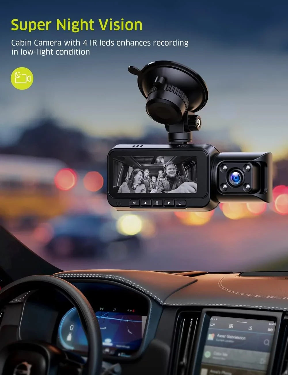 4K WiFi  Dash Cam,  Night Vision Dash Camera Front and Inside Car Camera with 64GB Card
