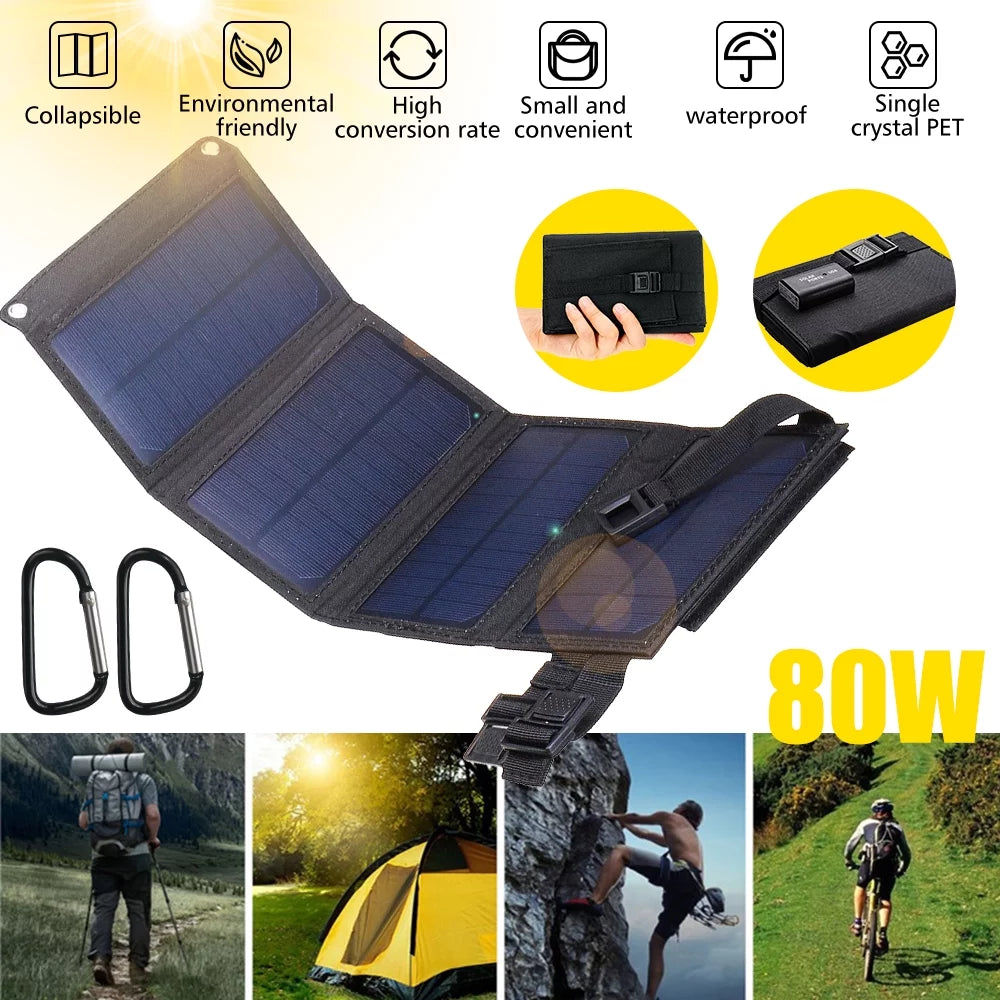 80W Solar Panel Foldable Suitable for Portable Power Station, iPhone, Ipad, Laptop,  Port, Suitable for Outdoor Camping Caravan  Travel