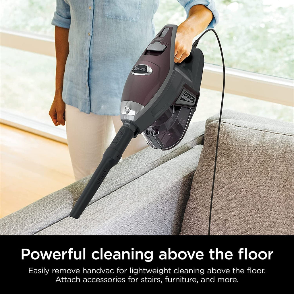 Rocket Pet Plus Corded Stick Vacuum with  Headlights,  Dust Cup, Lightweight, Perfect for Pet Hair Pickup, Converts to a Hand Vacuum, with (2) Pet Attachments, Bordeaux/Silver