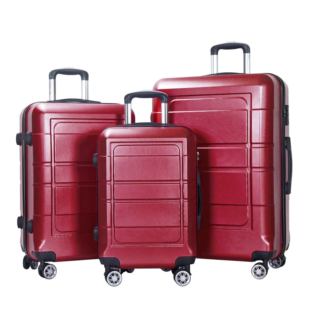 Traveling Luggage, 3pcs Hardside Luggage Set, 20"+24"+28" with  Lock, Red