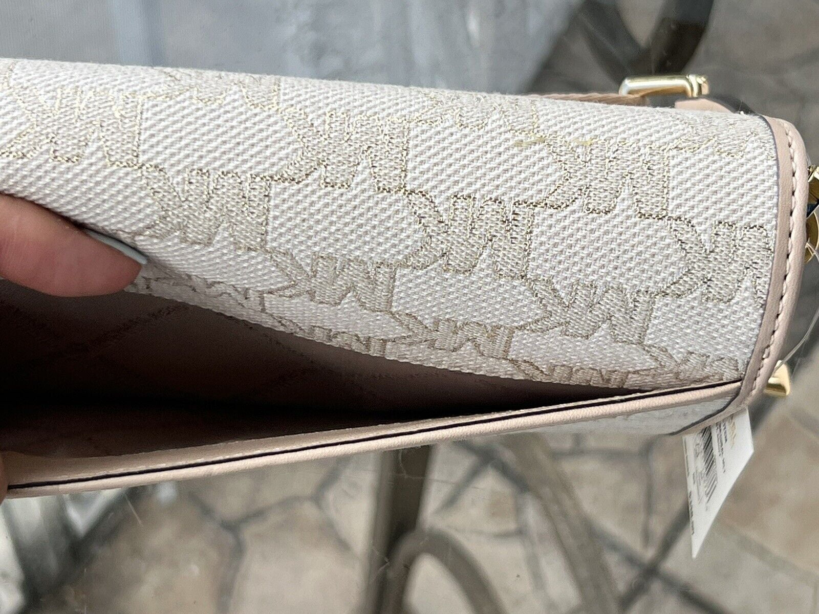 Michael Kors Jet Set  Zip Around Wallet Crossbody Bag  Gold Glitter Natural