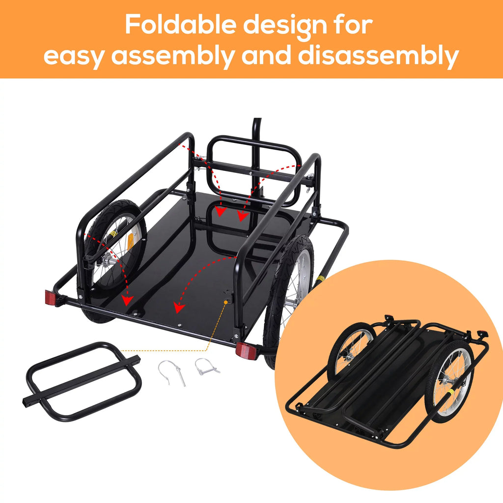Aosom Folding Bike Cargo Trailer Cart with Seat Post Hitch- Black up to 88 Lbs.