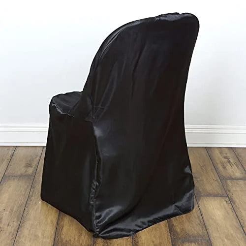 Sparkles Make It Special Leading Linens 50 pc Satin Folding Chair Covers - Wedding Reception Banquet Party Restaurant - Black