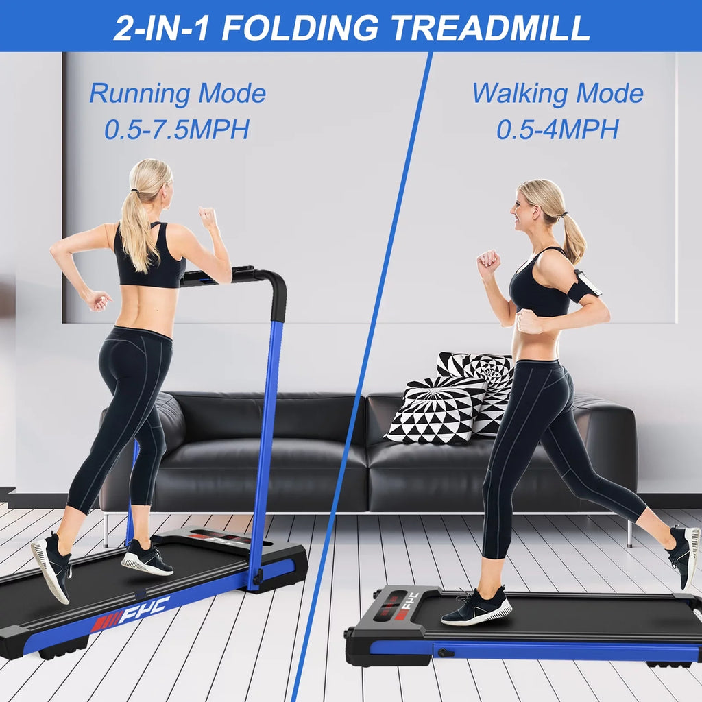 2 in 1 Under Desk Treadmill - 2.5  Folding Treadmill for Home, Installation-Free Foldable Treadmill Compact Electric Running Machine, Remote Control &  Display Walking Running Jogging, Blue