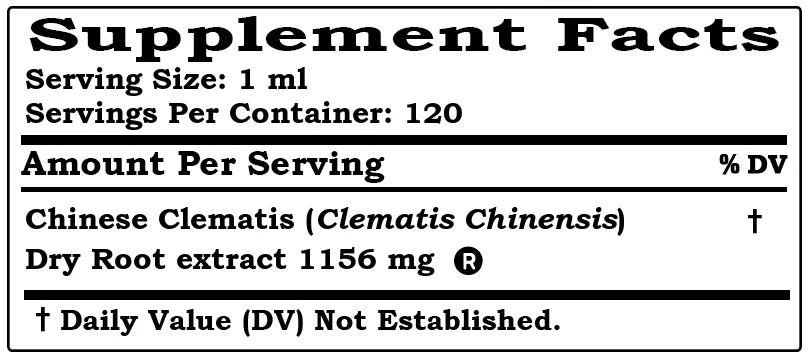Chinese Clematis (Clematis Chinensis) Dry Root - Liquid Extract. Expertly Extracted by Trusted HawaiiPharm Brand. Absolutely Natural. Proudly made in . Glycerite 4 Fl.Oz