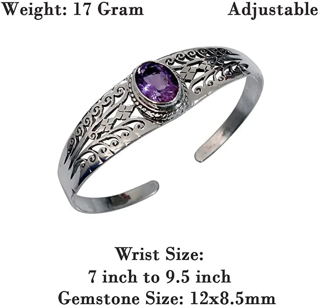 Genuine Purple Amethyst Gemstone Handmade Cuff Bracelet for Men Women, Genuine 925 Sterling Silver Fashion Bracelets, Adjustable Designer Jewelry for Gifts