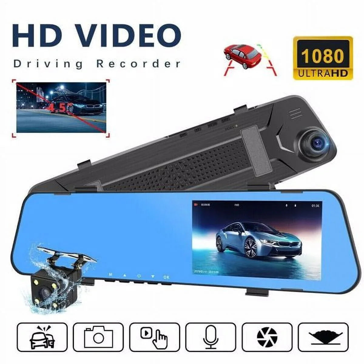 1080P Rearview Mirror Car  Dual Dash Cam Camera Front Rear  Video Recorder