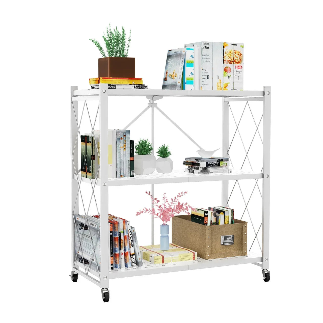 QRInnovations 3/4 Tier Heavy Duty Metal Rack Storage Modern Style Shelving White