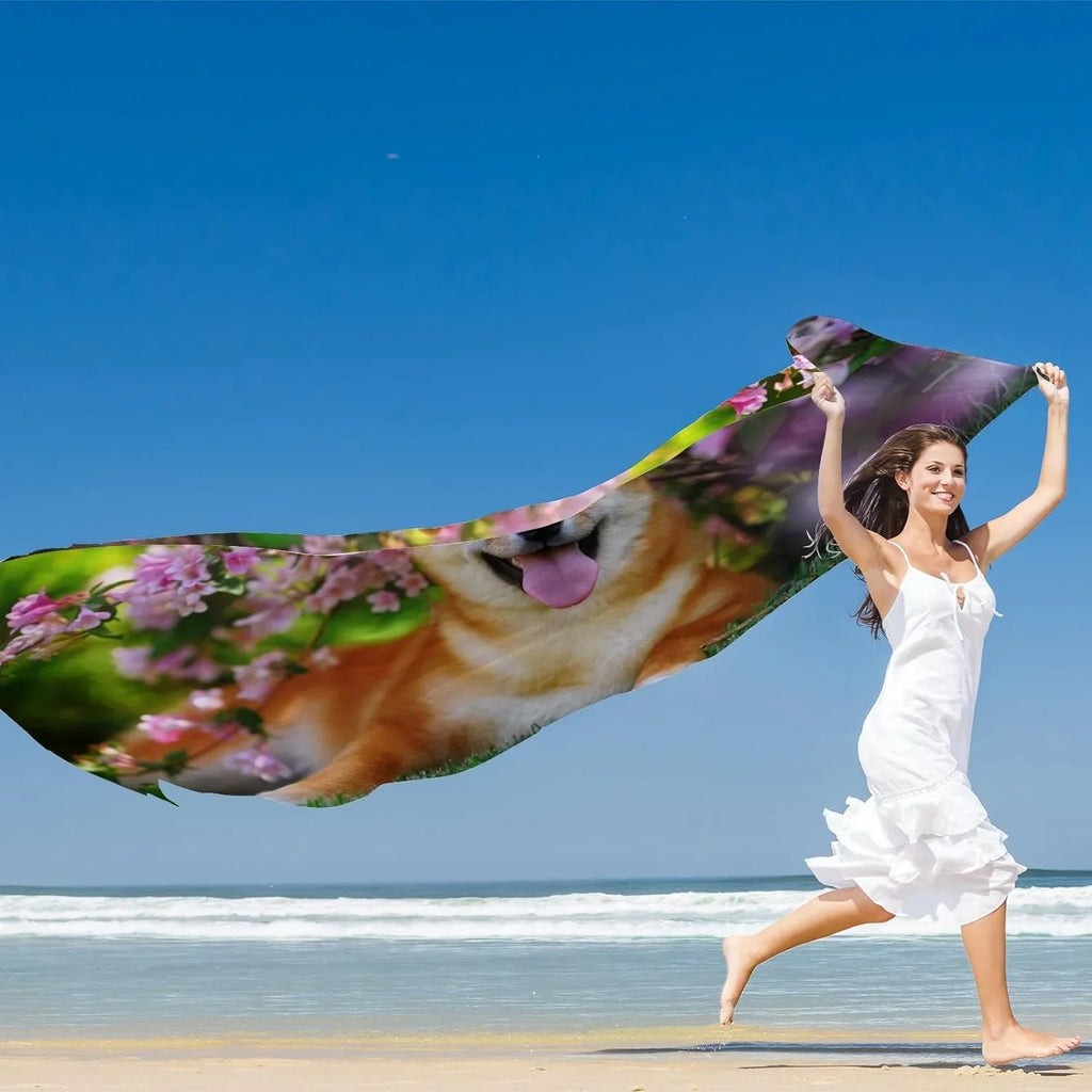 Hyjoy Dog Lying In Flowers Long Silk Neck Scarf Lightweight Shawl Wrap Scarves for Women Girls