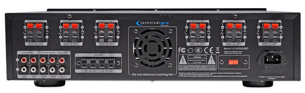 Technical Pro 6000w 6-Zone Home Theater Bluetooth Receiver+(6) Wall Speakers