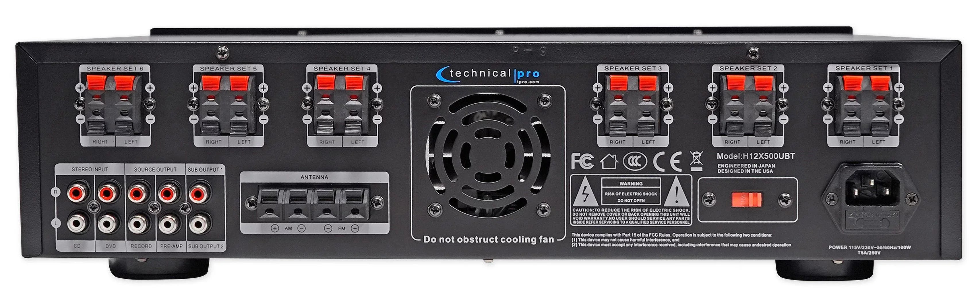 Technical Pro 6000w 6-Zone Home Theater Bluetooth Receiver+(6) Wall Speakers