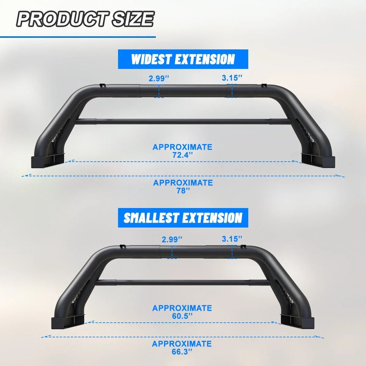 62.9-74.7" Adjustable Truck Roll Sport Bar Chase Rack Bed Bar Fit For 1999-2013 and 2019-2023 Chevy silverado/ sierra