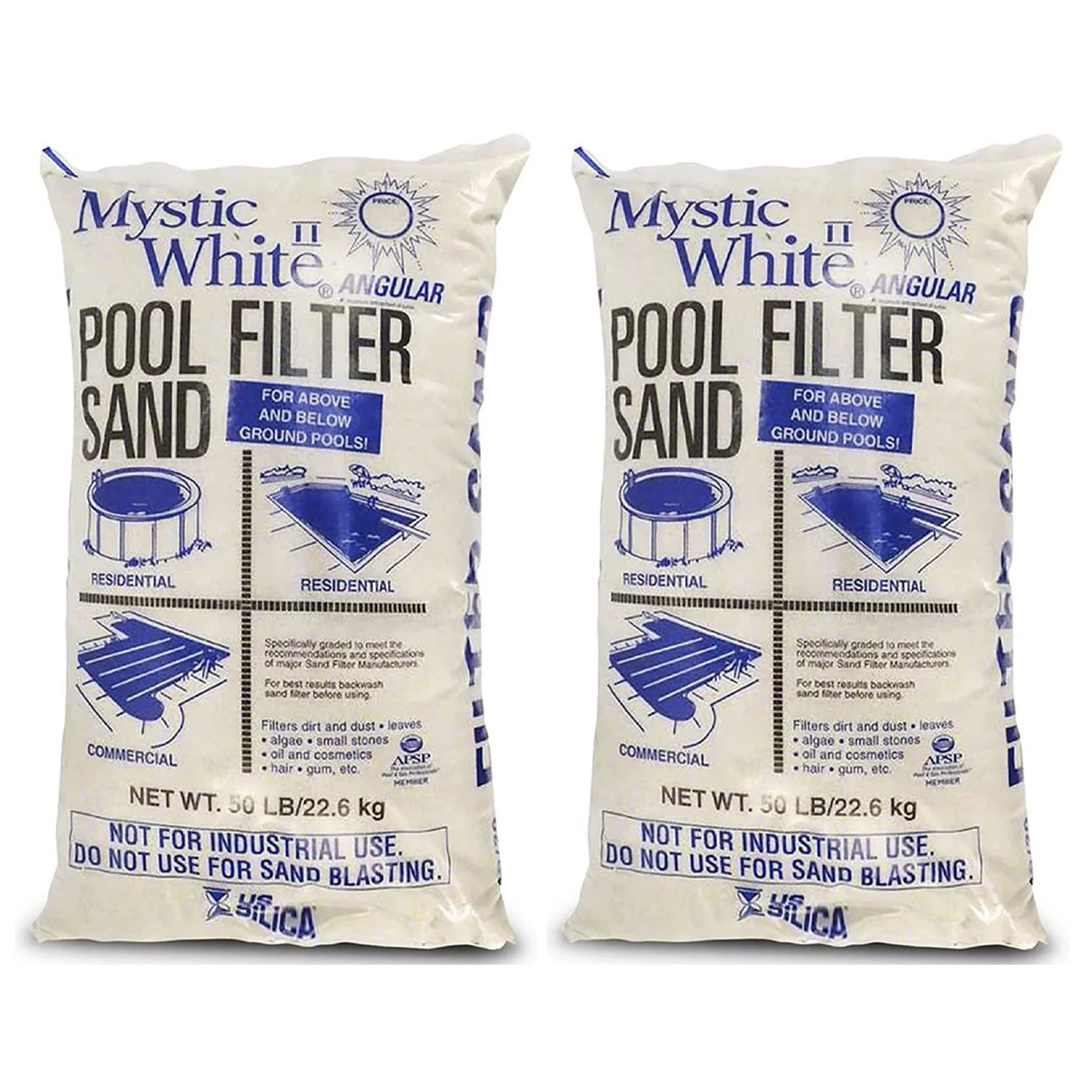 .. Silica 50lbs Mystic White  Swimming Pool Filter Sand, White (2 Pack)