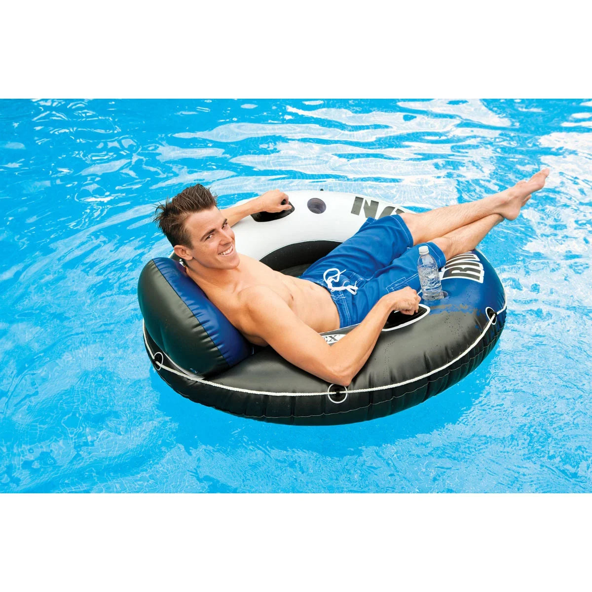 Intex River Run 1 Person Floating Tube (3 Pack) and 12 Volt  Electric Air Pump