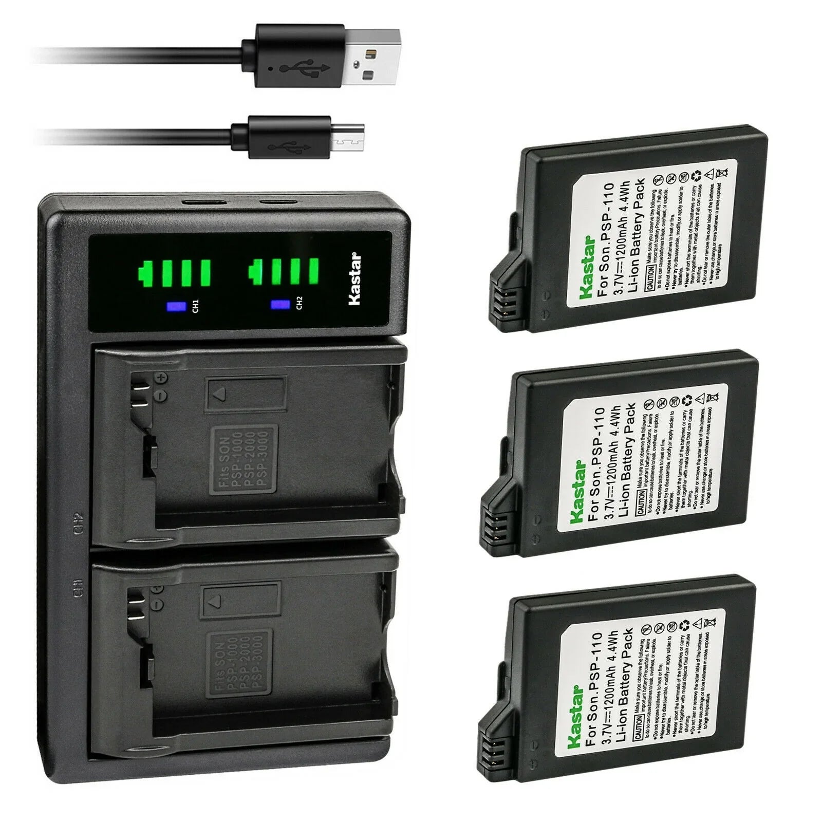 Kastar 3-Pack  110 Battery and   Charger Replacement for Sony -2009, -2010, -3000, -3001, -3002, -3003, -3004, -3005, -3006, -3007, -3008, -3009, -3010