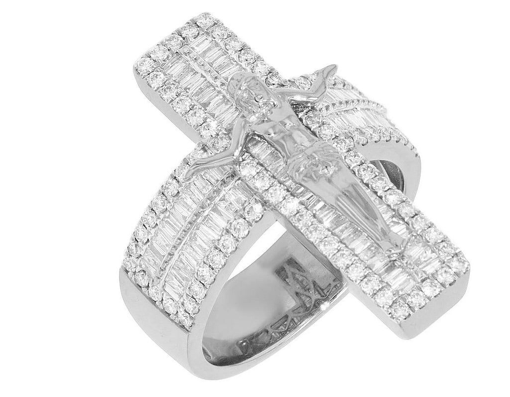'Jesus on Cross' Baguette 1.86  Diamond Pinky Ring Gold