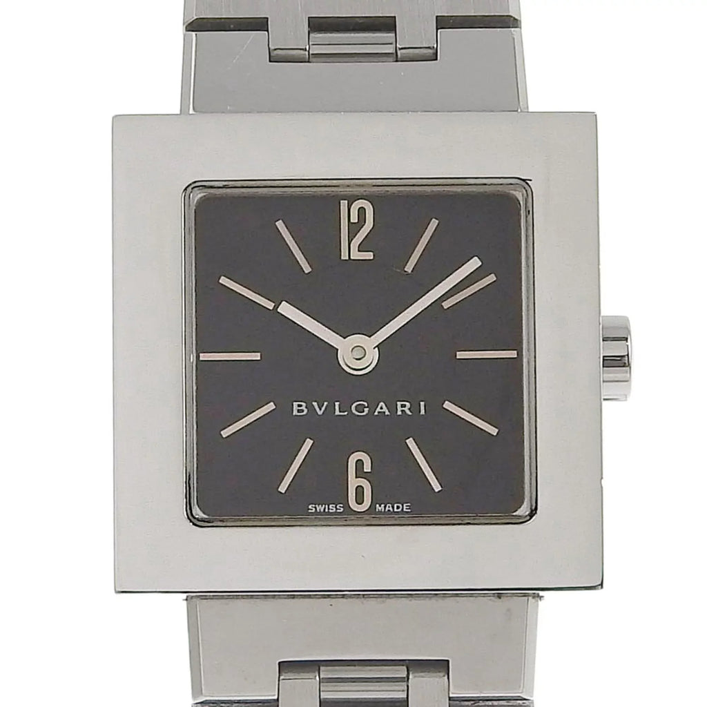 Pre-Owned  Bulgari Quadrado watch  stainless steel silver quartz analog display ladies black dial (Good)