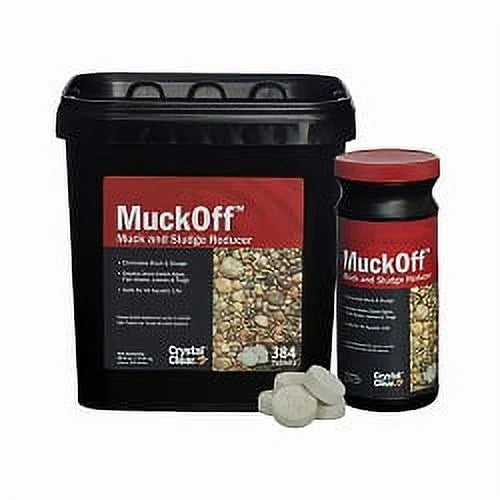 CrystalClear MuckOff, Natural Pond Muck Treatment, Water Garden, Fountain & Bird Bath Sludge Remover, Living Beneficial Bacteria Clarifier with Enzyme, Fish, Aquatic Animal, & Pet Safe, 384 Tablets