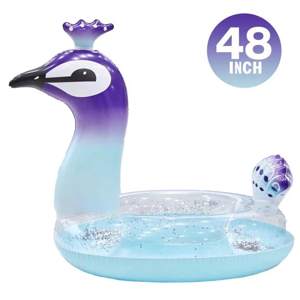 Malai Swim Party Toys Inflatable Glitter Pool Float Peacock Designed with Fast Valves Lounge Raft Decorative Water Game Fun Beach Floaties for Kids | 48 Inch