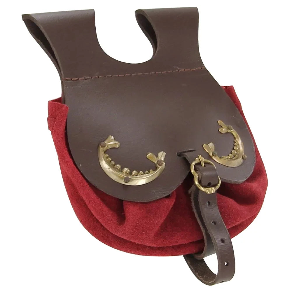 Armory Replicas Royal Red Handmade Royal Court Suede Pouch - Rich Red Elegance Medieval-Inspired Design Perfect for Carrying Small Valuables Adjustable Belt Closure for Secure Fit