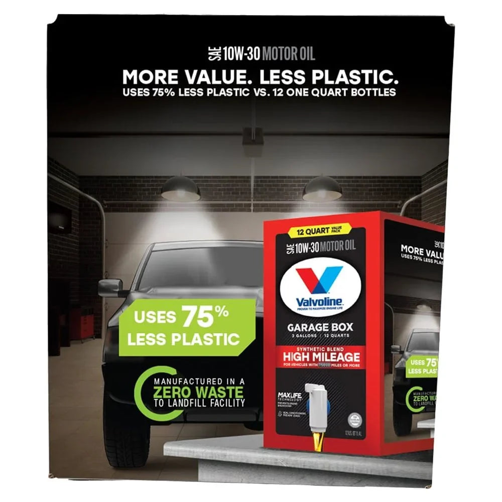 Valvoline High Mileage MaxLife 10W-30 Synthetic Blend Motor Oil 12  Garage Box