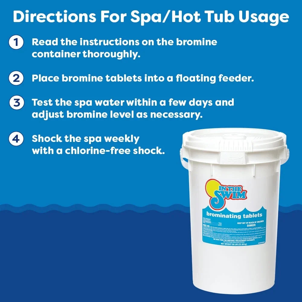 In The Swim 1 Inch Bromine Tablet Sanitizer for Spas, Hot Tubs, or Swimming Pools - Pre-Stabilized, Low Odor, Chlorine Alternative - 61% Available Bromine - 8 Pounds