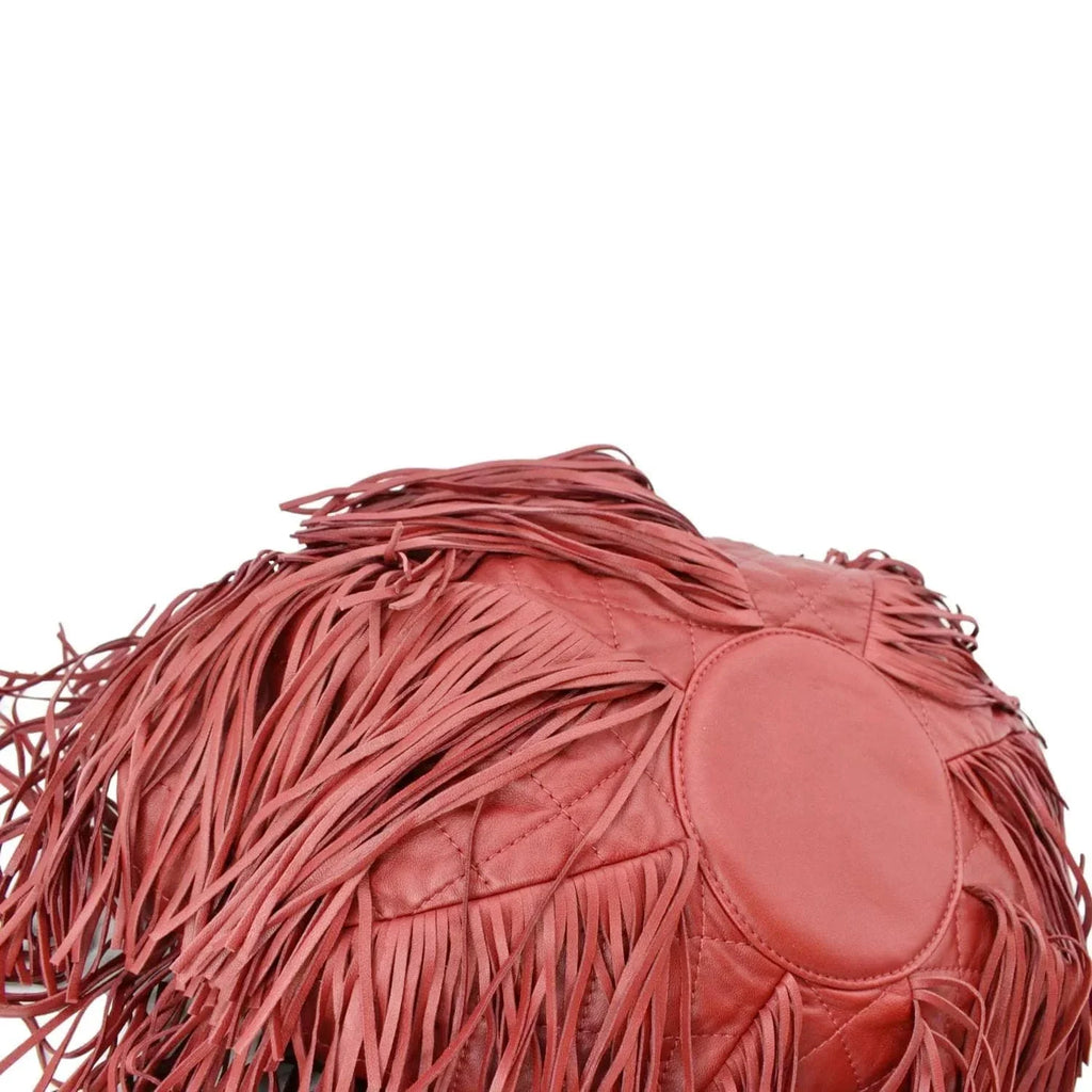 Pre-Loved  Paris Dallas Drawstring Fringe Leather Shoulder Bag Red