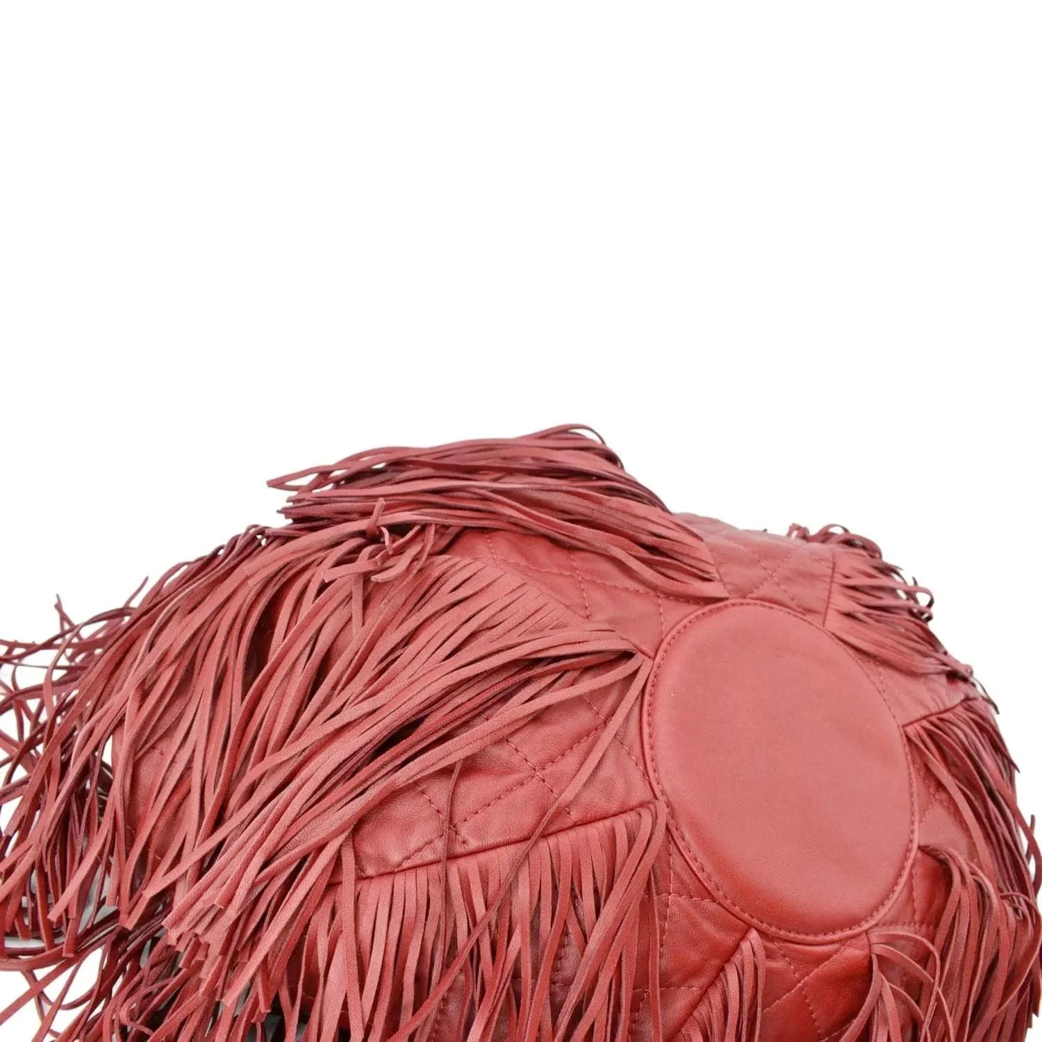 Pre-Loved  Paris Dallas Drawstring Fringe Leather Shoulder Bag Red