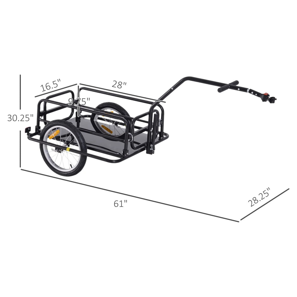 Aosom Folding Bike Cargo Trailer Cart with Seat Post Hitch- Black up to 88 Lbs.