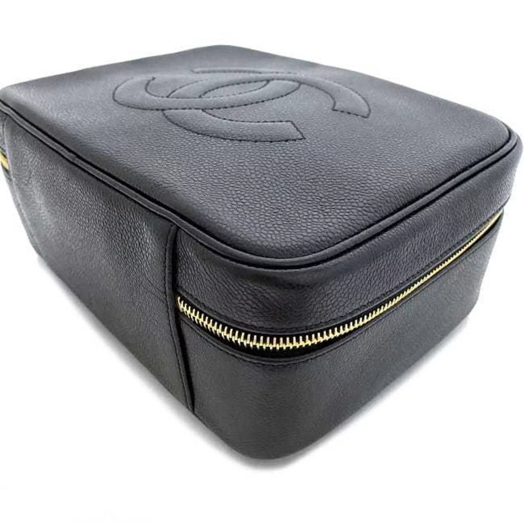 Pre-Owned Chanel Handbag Vanity Bag Black Gold Cocomark  Leather  Caviar Skin 4th  Stitch (Good)