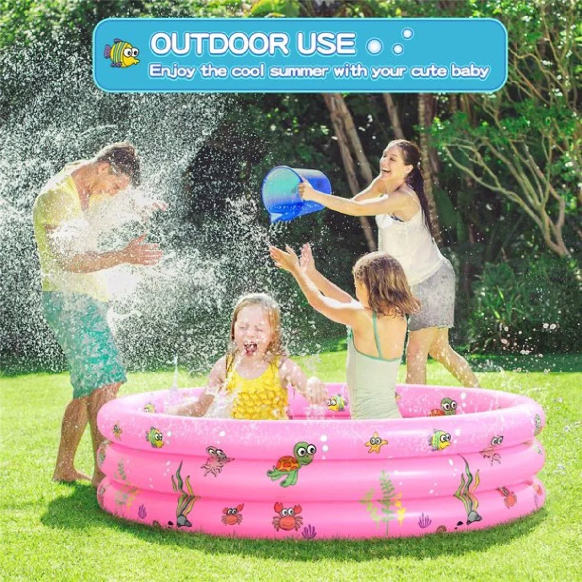 Inflatable Baby Pool,Swimming Pool for Kids,Toddler 3 Rings Blow Up  Round Padding Pool for Babies Outside Family 51"x13" (Pink)
