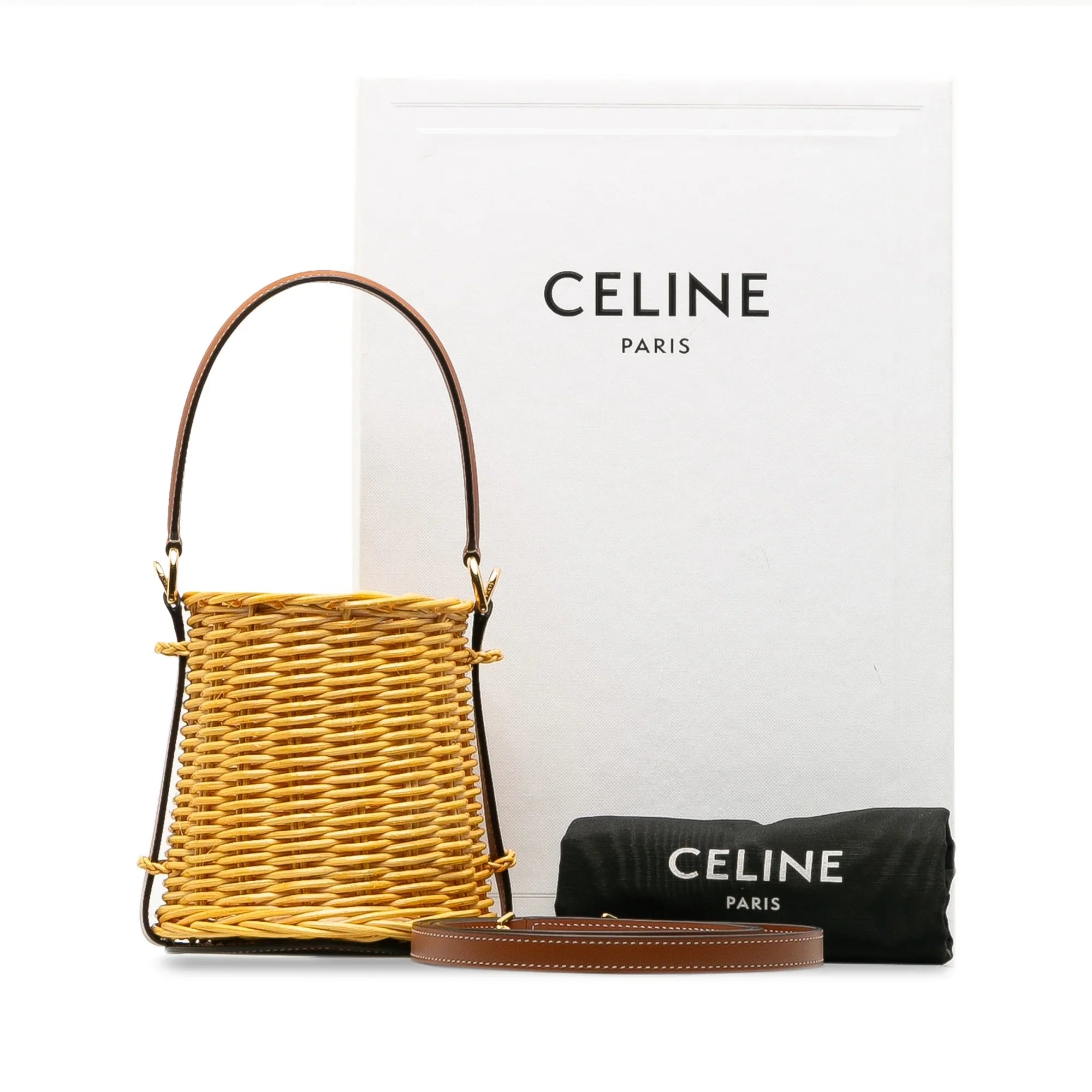 Pre-Owned Authenticated Celine Micro Wicker Bucket Bag Rattan Natural Material Brown DrawstringBag Unisex (Good)