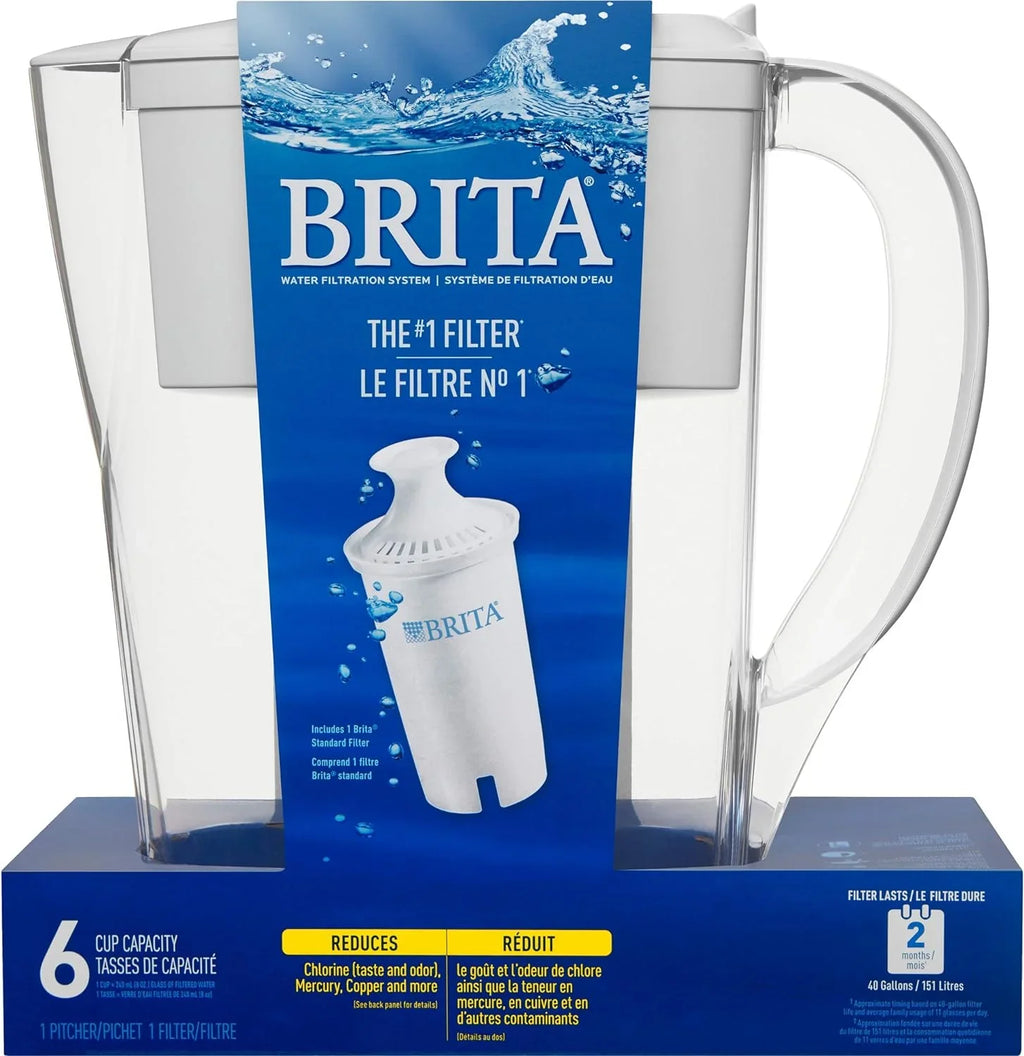 Brita Space Saver Water Filter Pitcher with 1 Replacement Filter, White, 6 Cup Capacity