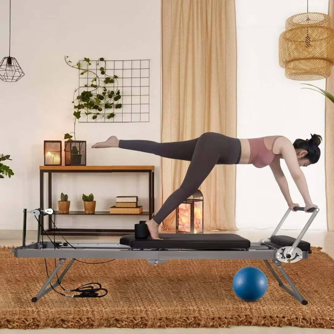 Docred Quiet Foldable Pilates Reformer, Pilates Reformer Workout Machine with Spring for Home Gym，Beginners，Up to 300 lbs Weight Capacity