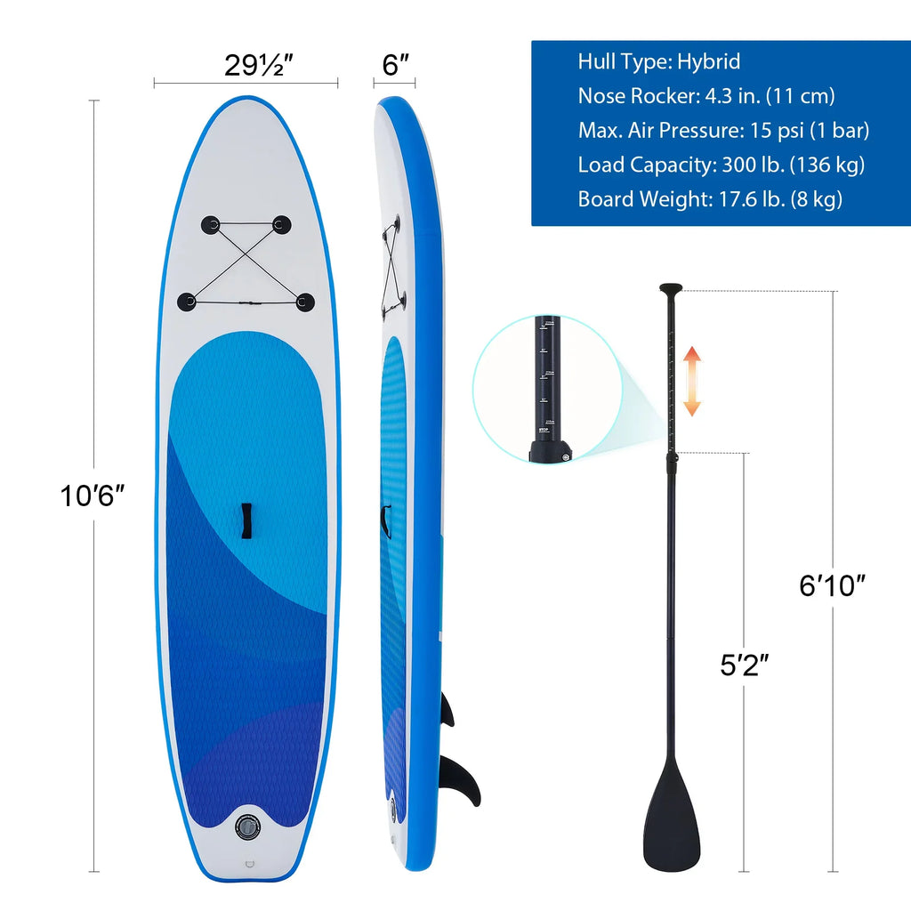 Preenex 10'6" Hybrid Paddle Board for Adults Inflatable  Board w Accessory Set, Blue