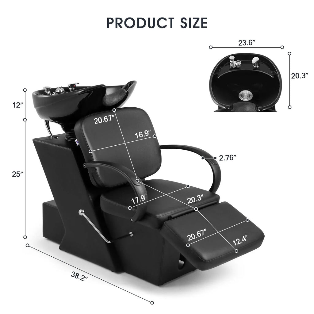 Artist Hand Black Shampoo Bowl and Chair Backwash Sink Salon Spa Beauty Tattoo with Adjustable Ceramic Bowl, Footrest